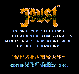 Joust title screen for NES